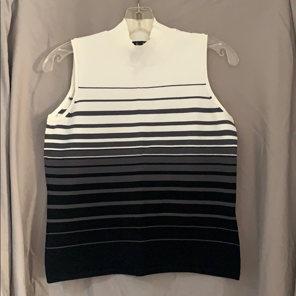 Rafaella White and Black Striped Sleeveless Knit Tank Top
